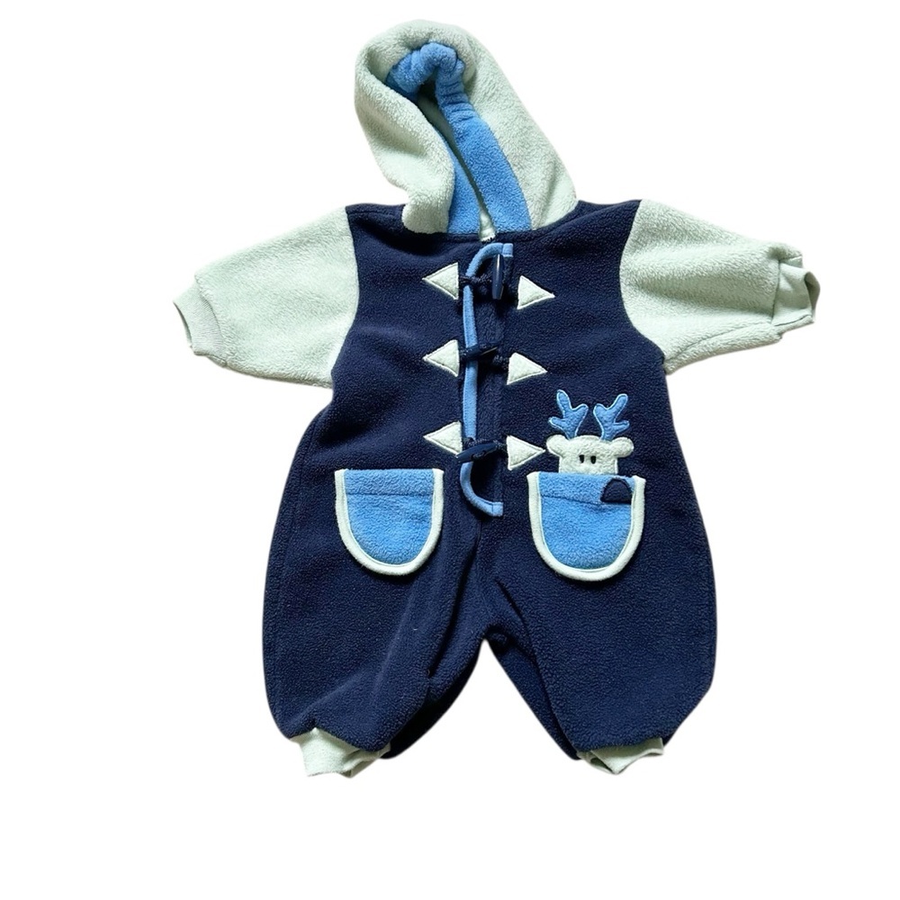 Vintage 90’s Blue and Green Kids One Piece Fleece Coat Fall/Winter Cotton-Blend
